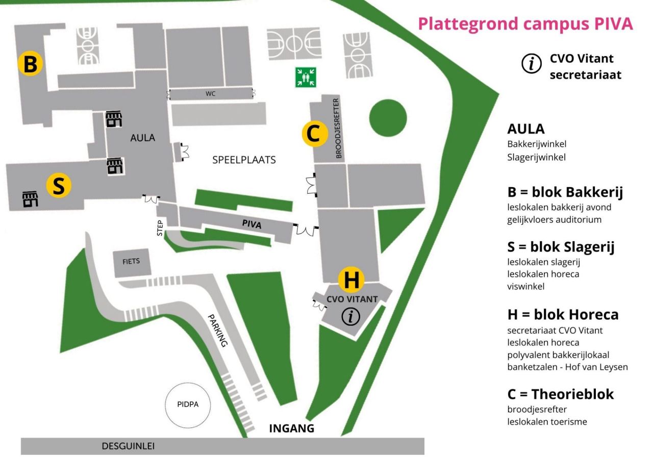 Plattegrond Campus PIVA lokalen CVO Vitant